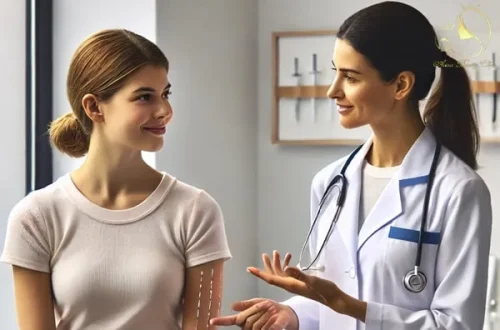 پزشک در حال مشاوره با بیمار پس از تزریق فیلر خط خنده